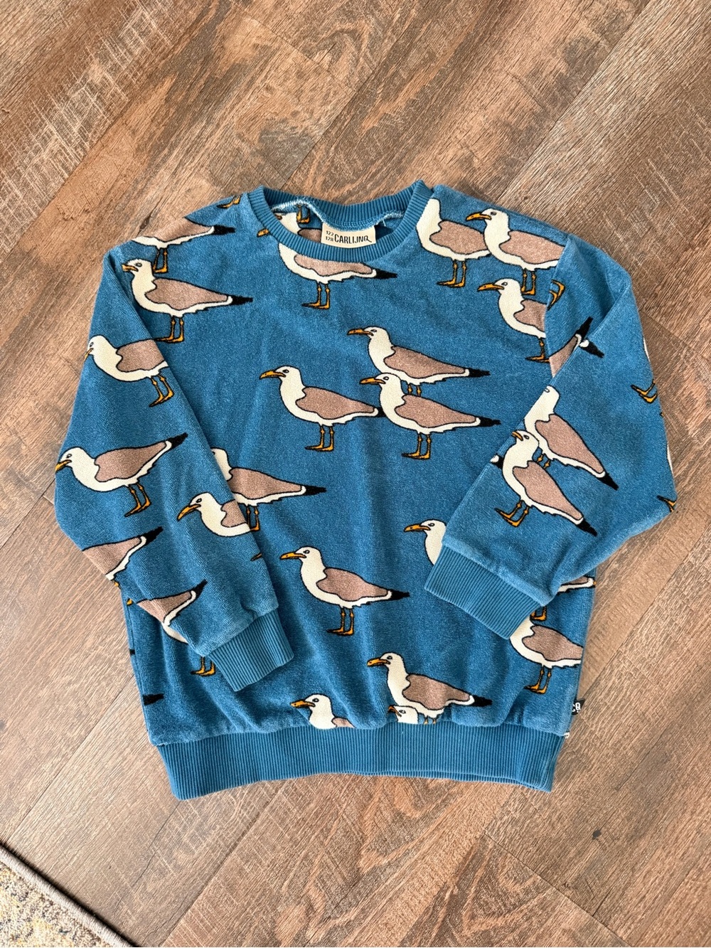 CarlijnQ Seagull Print Sweatshirt 122/128 Blue Terry Cloth Pullover EU Kids